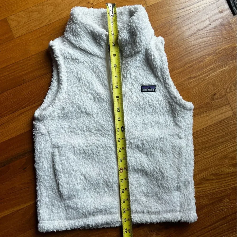 Patagonia Girls' Los Gatos Fleece Vest White Warm Sherpa Front Zip Sleeveless